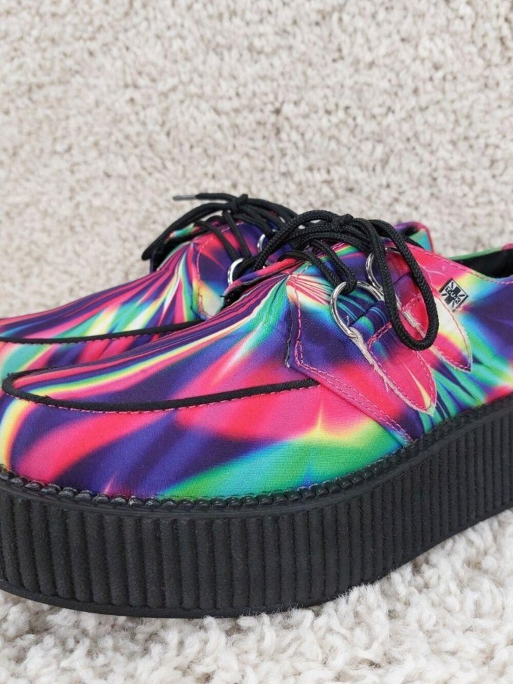 TUK Brothel Creepers Platform Shoes Mens Sz 5 (Womens Sz 7) Rainbow Tie Dye Goth